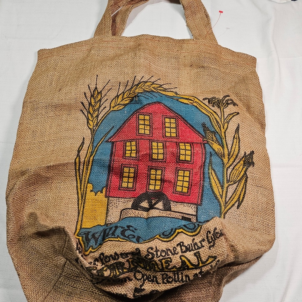 Vtg‎ War Eagle Mill Burlap Tote Bag Cornmeal Flour Sack Handmade Reusable Bag
